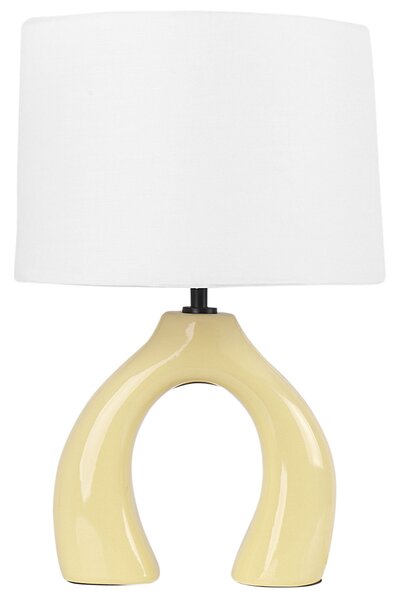 Bordslampa Gul Keramik Polyester Bomull Trumformad Skärm Halvrund Lampfot Minimalistisk Design Beliani