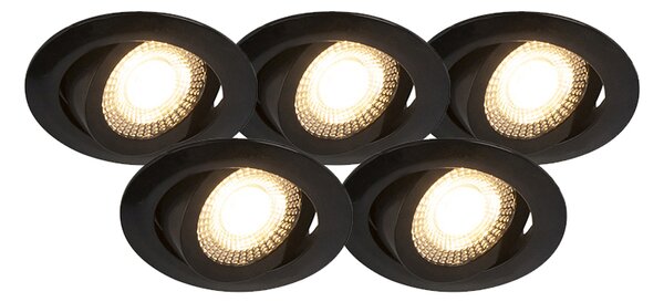 Set med 5 moderna infällda spotlights svart inkl LED 3-stegs dimbar - Mio