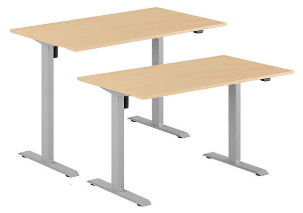 Höj- & sänkbart elskrivbord, grått stativ, bordsskiva i bok, 140x70 cm