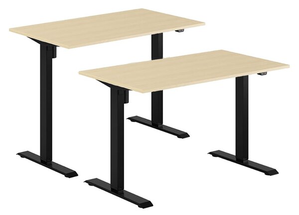 Höj- & sänkbart elskrivbord, svart stativ, bordsskiva i björk, 120x70 cm
