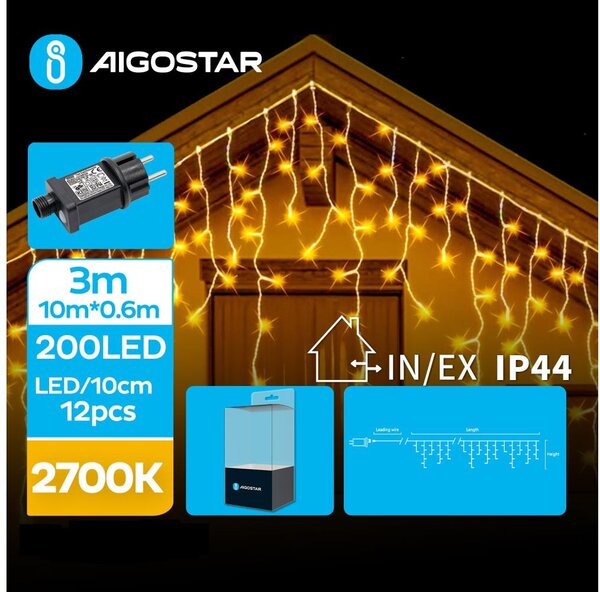 Aigostar - LED julkedja för utomhusbruk 200xLED/8 funktioner 13x0,6m IP44 varm vit
