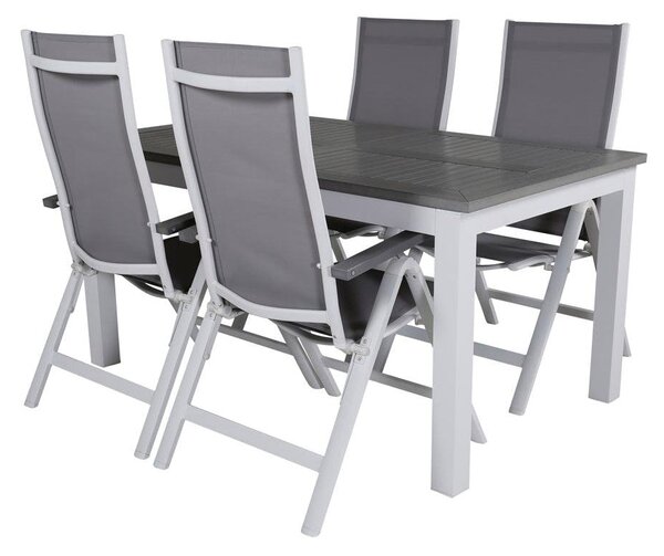 ALBANY Matbord 160/240x90 cm + 4 stolar - Grå/Vit | Utemöbler