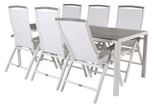 BREAK ALBANY Matbord 205x90 cm + 6 stolar - Vit/Grå | Utemöbler