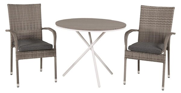 ANNA PARMA Matbord 90 cm + 2 stolar - Grå/Vit | Utemöbler