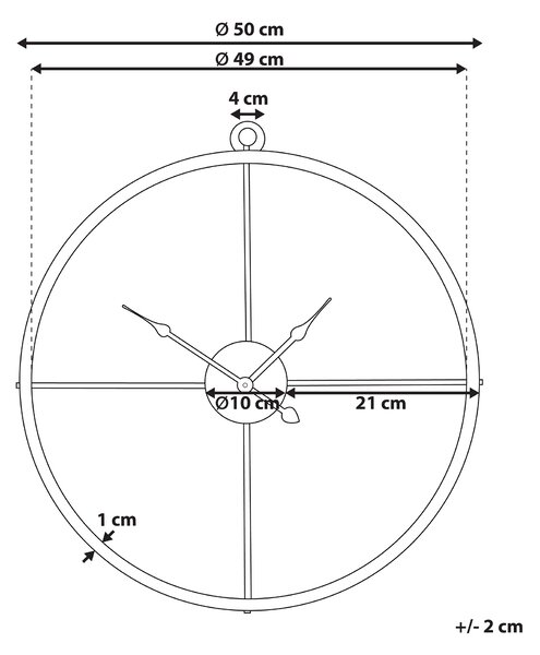 Väggklocka Guld Järnram Minimalistisk Design Inga Siffror Rund 50 cm Beliani