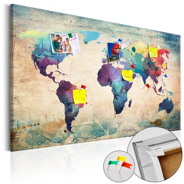 Anslagstavla i kork - Colorful World Map - 90x60