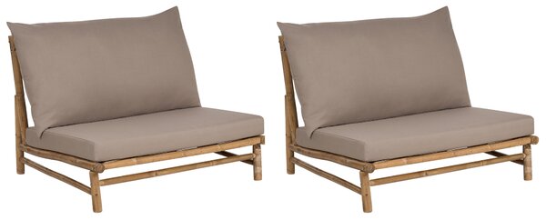 Uppsättning med 2 stolar Ljust Bambuträ Taupe Ryggstöd Sittdynor Inomhus och Utomhus Modern Rustik Design Beliani