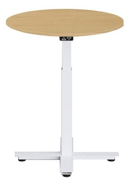 Höj och sänkbart elskrivbord, en pelare, vitt stativ, ek bordsskiva Dia70cm