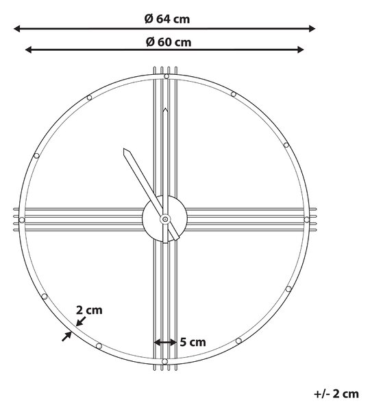 Väggklocka Guld Järnram Minimalistisk Design Rund 64 cm Beliani