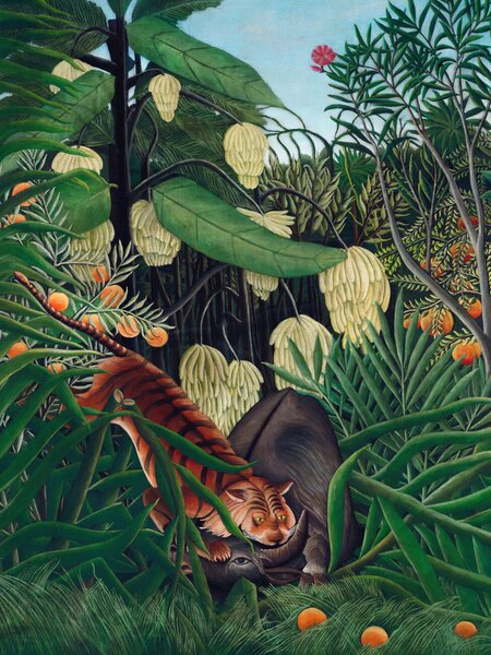 Konsttryck The Tiger & The Buffalo - Henri Rousseau, (30 x 40 cm)