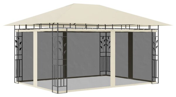 Paviljong med myggnät 4x3x2,73 m gräddvit 180 g/m²