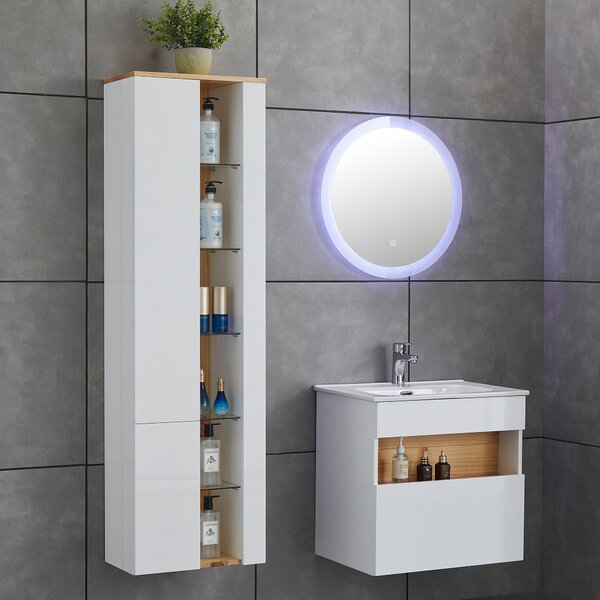 Badrumspaket | Tvättställsskåp, högskåp och LED-spegel - Vit 60cm