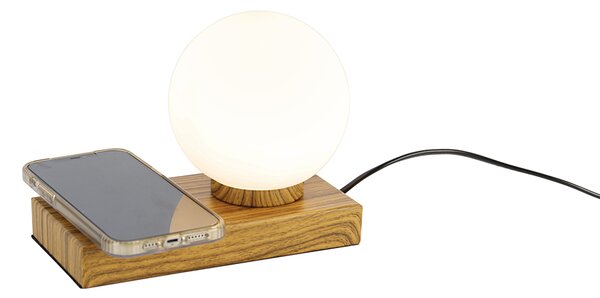 Bordslampa naturell med touch och induktionsladdare - Janneke