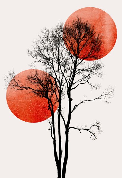 Illustration Sun and Moon hiding, Kubistika, (26.7 x 40 cm)