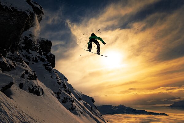 Fotografi Sunset Snowboarding, Jakob Sanne, (40 x 26.7 cm)