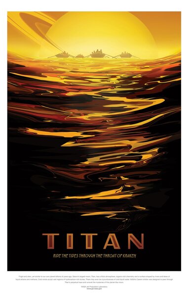 Illustration Titan (Retro Planet & Moon Poster) - Space Series (NASA), (26.7 x 40 cm)
