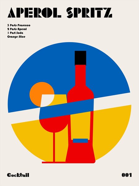 Illustration Aperol Spritz Cocktail Bauhaus Art Print, Retrodrome, (30 x 40 cm)