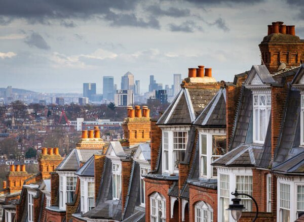 Konstfotografering View across city of London from Muswell Hill, coldsnowstorm, (40 x 30 cm)