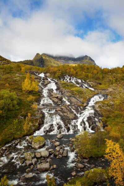 Konstfotografering Lofoten waterfall on Moskenesoya, Lofoten, Norway, miroslav_1, (26.7 x 40 cm)