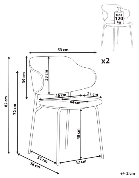 Matstolar 2 st Brun Klädsel Konstläder Svarta Metallben Utan Armstöd Böjda Ryggstöd Modern Samtida Design Beliani