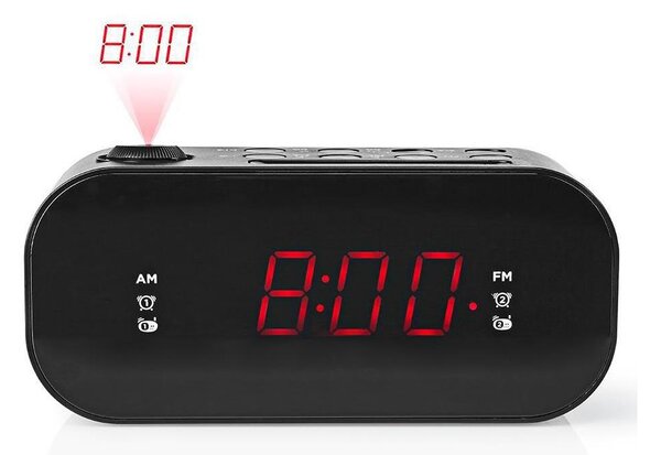 Nedis CLAR009BK - Radio väckarklocka med LED-display och projektor 230V