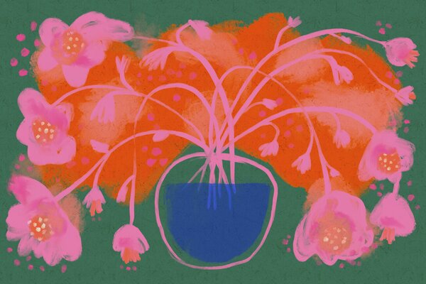 Illustration Pink Flower Bouquet, Treechild, (40 x 26.7 cm)