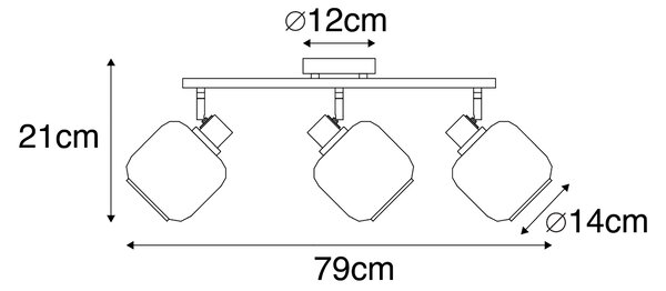 Takspot svart med rökglas avlång 3-ljus - Zuzanna