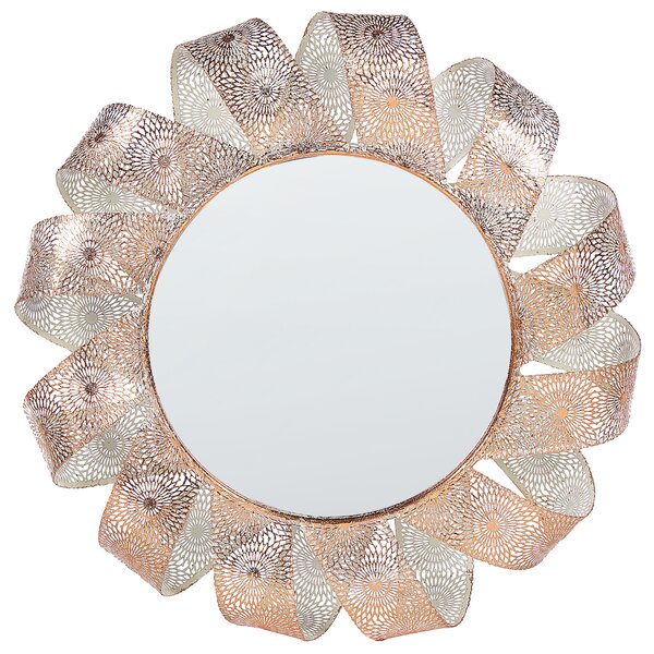 Vägghängd spegel Vit med koppar 54 cm Rund spiralram Dekorativ Vardagsrum Sovrum Beliani