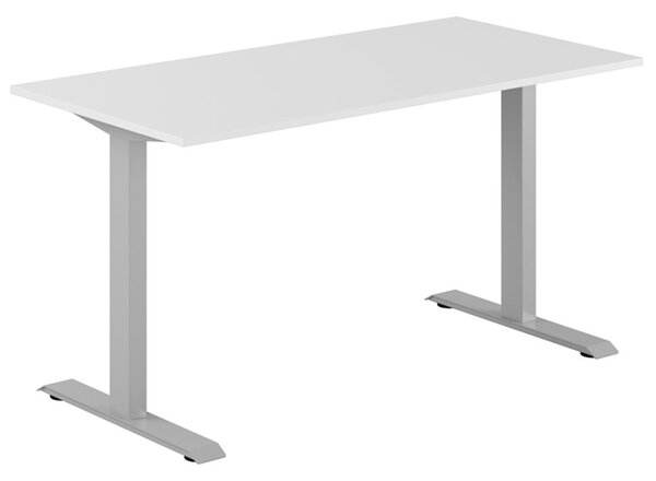 Fast skrivbord, grått stativ, vit bordsskiva 140x70cm