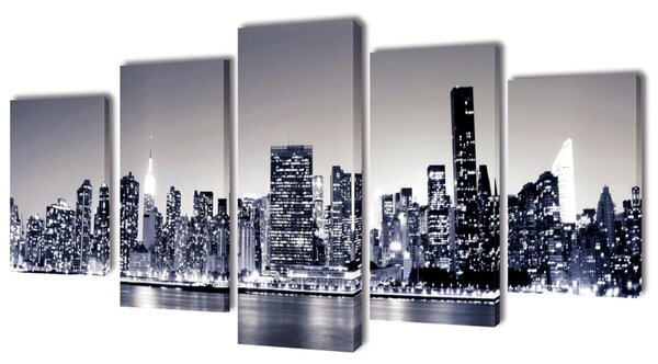 Uppsättning väggbonader svartvitt på duk: New York 200 x 100 cm