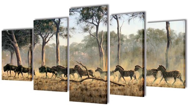 Uppsättning väggbonader på duk: zebror 100 x 50 cm
