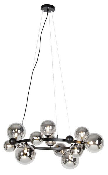 Art Deco hänglampa svart med rökglas 12-ljus - David