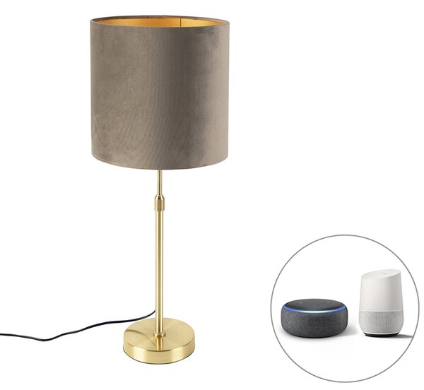 Smart bordslampa guld med velourskärm taupe 25 cm inkl Wifi A60 - Parte