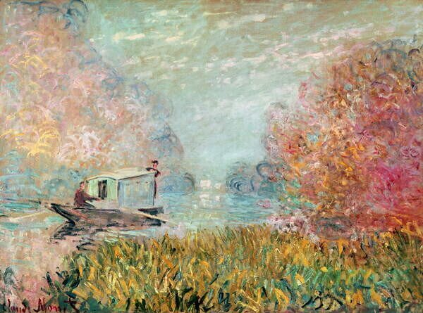 Monet, Claude - Konsttryck The Boat Studio on the Seine, 1875, (40 x 30 cm)