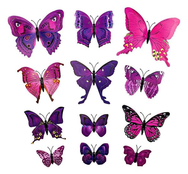 12st Lila Dekorativa 3D Fjärilar i Papper för Väggar