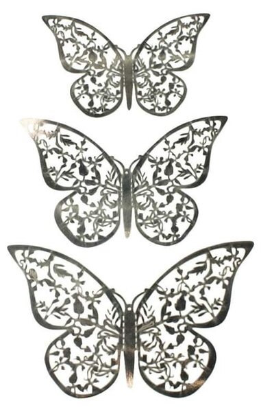 12st 3D Fjärilar i Metall, Väggdekoration - Silverblad