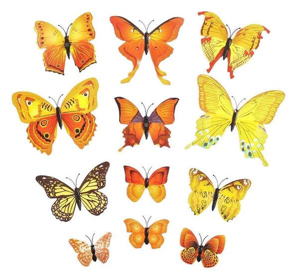 12st Gula Dekorativa 3D Fjärilar i Papper för Väggar