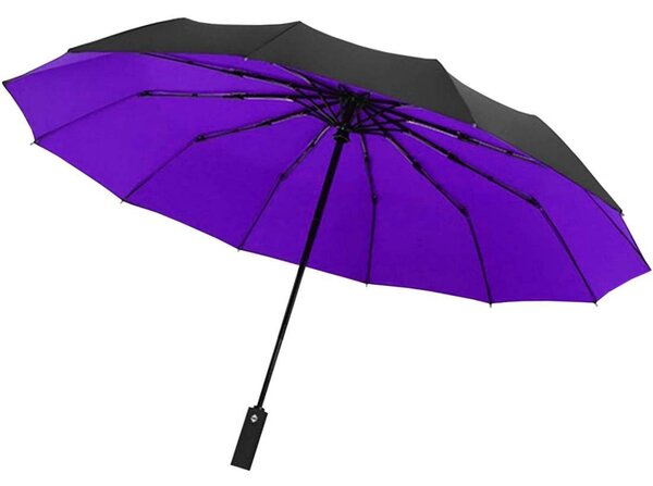 Paraply, Kompakt - 105 cm - Svart / Lila