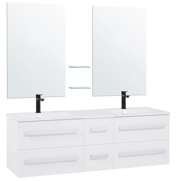 Badrumsmöbler Vit och Silver 2 Lådor Speglar Väggskåp Dubbla tvättställ Modern Beliani