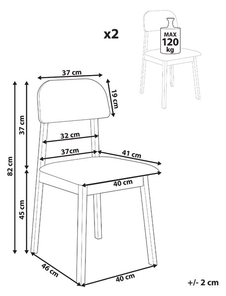 Set med 2 Matstolar Ljust Gummiträ Ljusgrå Tygsits Polyester Utan Armstöd Retrodesign Vardagsrum Sovrum Beliani