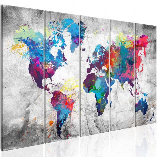 Canvas Tavla - World Map: Spilt Paint - 200x80