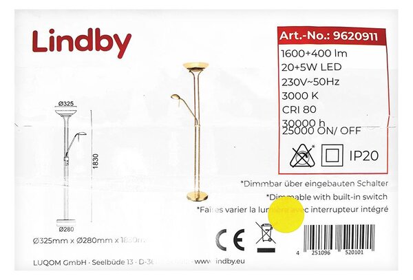 Lindby - LED Dimbar golvlampa YVETA LED/20W/230V + LED/5W/230V