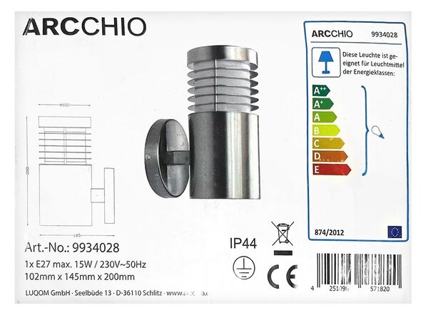 Arcchio - Vägglampa för utomhusbruk ELLINA 1xE27/15W/230V