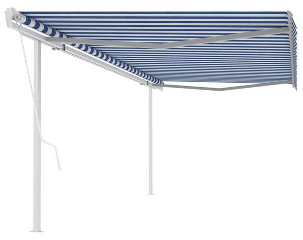 Markis med stolpar automatisk infällbar 5x3,5 m blå och vit