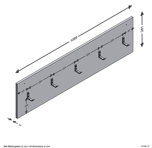 FMD Väggmonterad klädhängare 108,9x1,5x28,1 cm ek