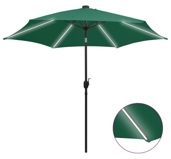 Parasoll med LED-lampor och aluminiumstång 300 cm grön