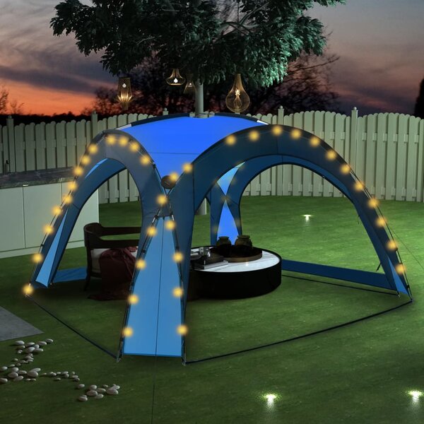 Partytält med LED och 4 sidoväggar 3,6x3,6x2,3 m blå