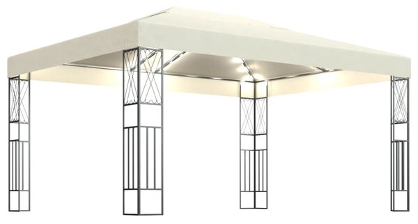 Paviljong med ljusslinga LED 3x4 m gräddvit tyg