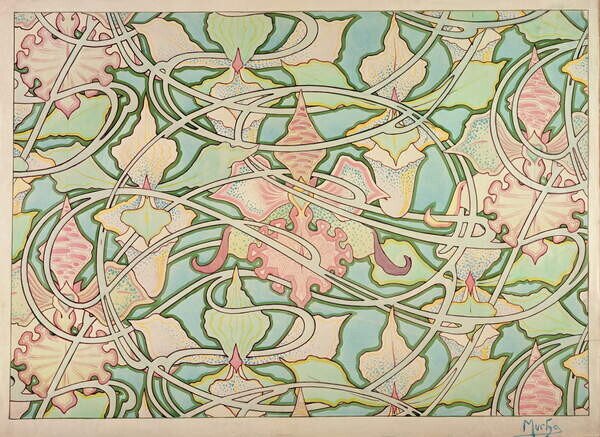 Mucha, Alphonse Marie - Konsttryck Wallpaper design, (40 x 30 cm)