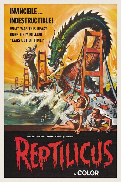 Konsttryck Reptilicus (Vintage Cinema / Retro Movie Theatre Poster / Horror & Sci-Fi), (26.7 x 40 cm)